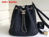 Chanel Drawstring Bag Pleated Crumpled Calfskin Gold Tone Metal Black Replica