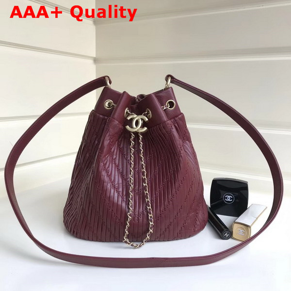 Chanel Drawstring Bag Pleated Crumpled Calfskin Gold Tone Metal Burgundy Replica