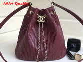 Chanel Drawstring Bag Pleated Crumpled Calfskin Gold Tone Metal Burgundy Replica