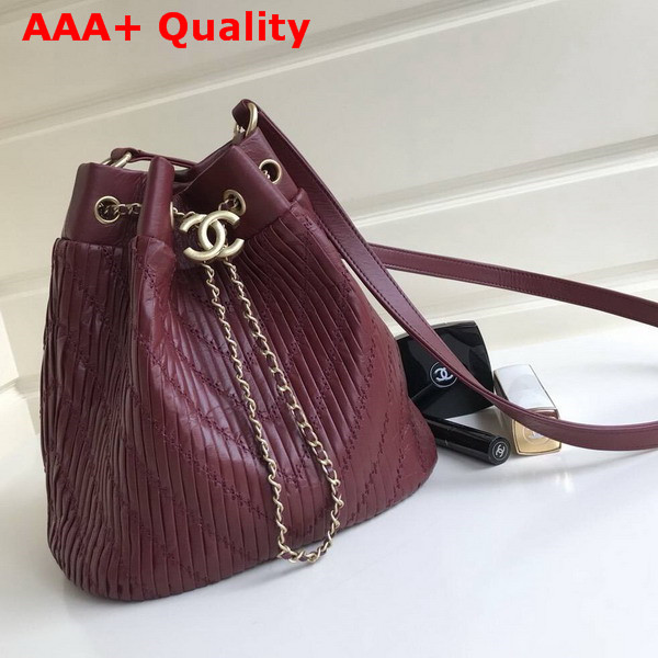 Chanel Drawstring Bag Pleated Crumpled Calfskin Gold Tone Metal Burgundy Replica