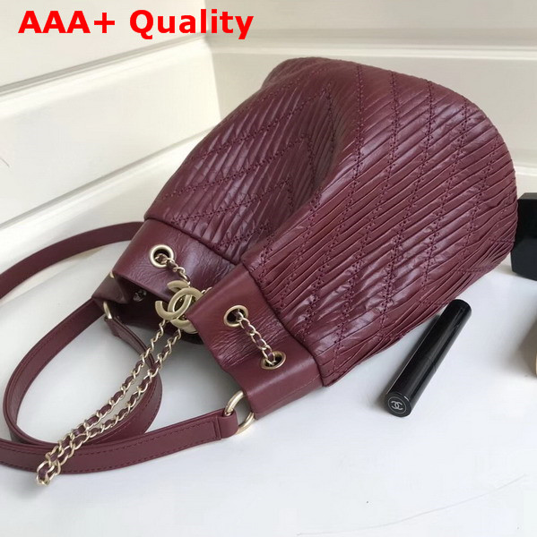 Chanel Drawstring Bag Pleated Crumpled Calfskin Gold Tone Metal Burgundy Replica