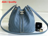 Chanel Drawstring Bag Pleated Crumpled Calfskin Gold Tone Metal Light Blue Replica