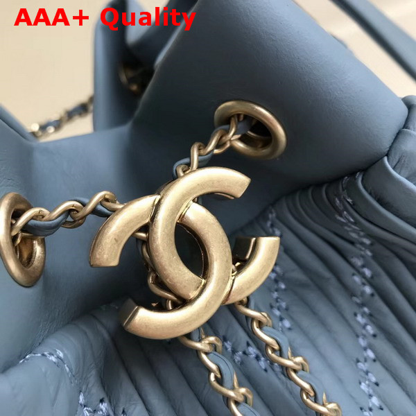 Chanel Drawstring Bag Pleated Crumpled Calfskin Gold Tone Metal Light Blue Replica