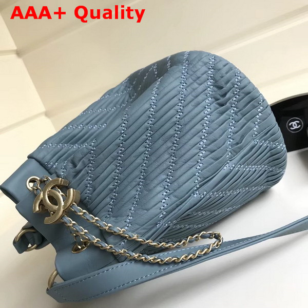 Chanel Drawstring Bag Pleated Crumpled Calfskin Gold Tone Metal Light Blue Replica