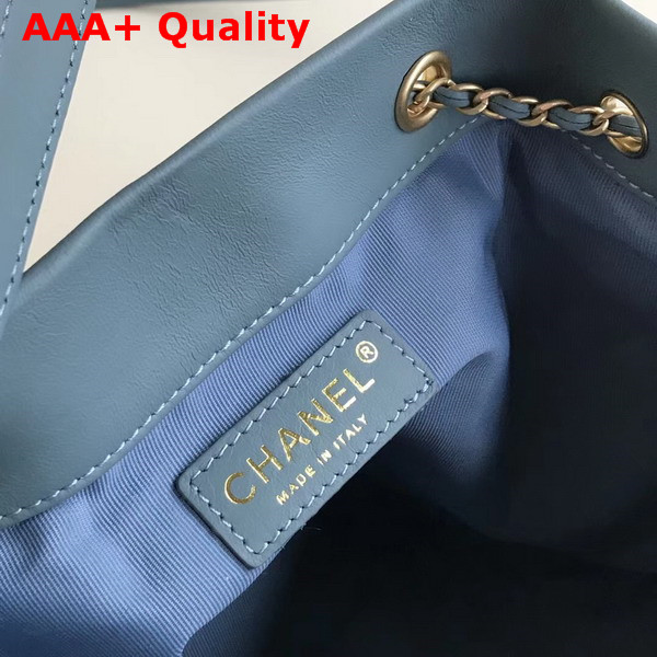 Chanel Drawstring Bag Pleated Crumpled Calfskin Gold Tone Metal Light Blue Replica