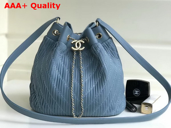 Chanel Drawstring Bag Pleated Crumpled Calfskin Gold Tone Metal Light Blue Replica