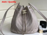 Chanel Drawstring Bag Pleated Crumpled Calfskin Gold Tone Metal Light Grey Replica