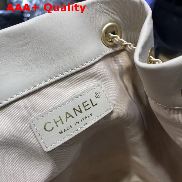 Chanel Drawstring Bag Pleated Crumpled Calfskin Gold Tone Metal Light Grey Replica