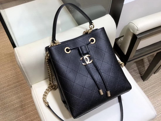 Chanel Drawstring Bag in Black Grained Calfskin AS0310