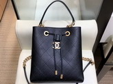 Chanel Drawstring Bag in Black Grained Calfskin AS0310