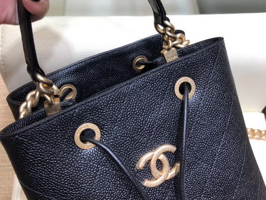 Chanel Drawstring Bag in Black Grained Calfskin AS0310