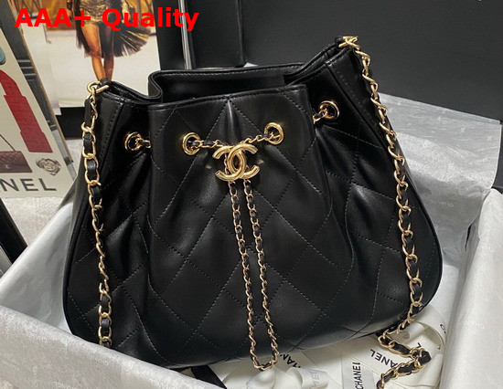 Chanel Drawstring Bag in Black Lambskin Replica