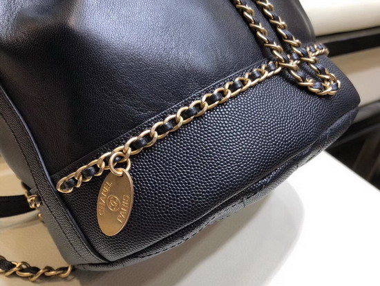 Chanel Drawstring Bag in Black Lambskin and Grained Calfskin AS0373