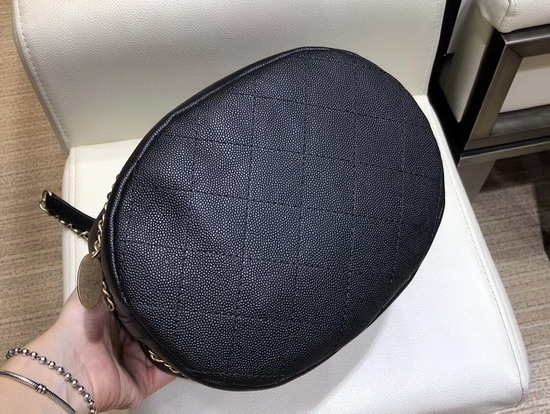 Chanel Drawstring Bag in Black Lambskin and Grained Calfskin AS0373