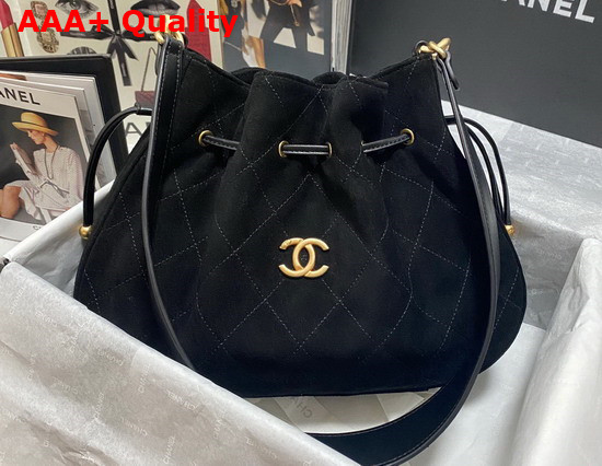 Chanel Drawstring Bag in Black Suede Leather Replica