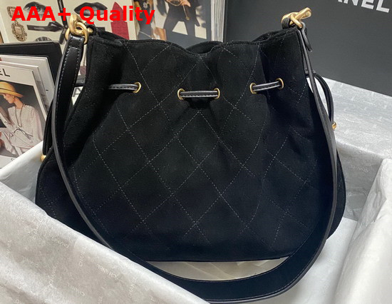 Chanel Drawstring Bag in Black Suede Leather Replica