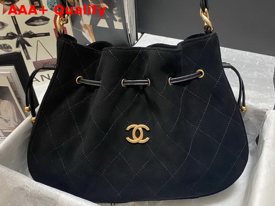 Chanel Drawstring Bag in Black Suede Leather Replica