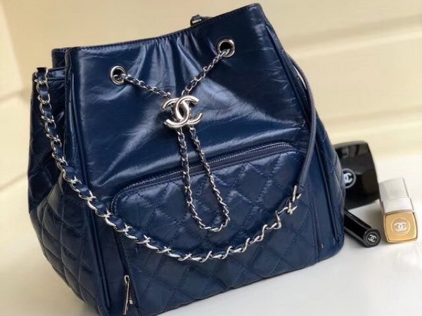 Chanel Drawstring Bag in Blue Aged Calfskin