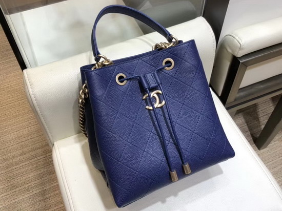 Chanel Drawstring Bag in Blue Grained Calfskin AS0310