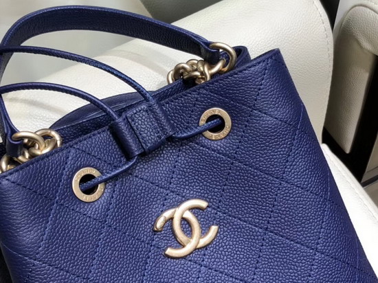 Chanel Drawstring Bag in Blue Grained Calfskin AS0310