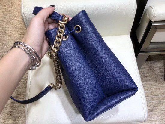 Chanel Drawstring Bag in Blue Grained Calfskin AS0310