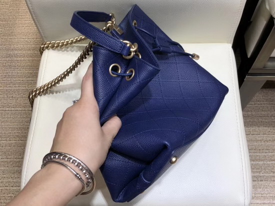 Chanel Drawstring Bag in Blue Grained Calfskin AS0310