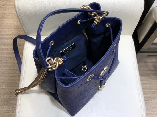 Chanel Drawstring Bag in Blue Grained Calfskin AS0310