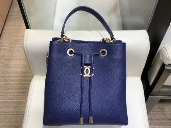 Chanel Drawstring Bag in Blue Grained Calfskin AS0310