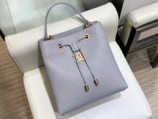 Chanel Drawstring Bag in Light Grey Grained Calfskin AS0310