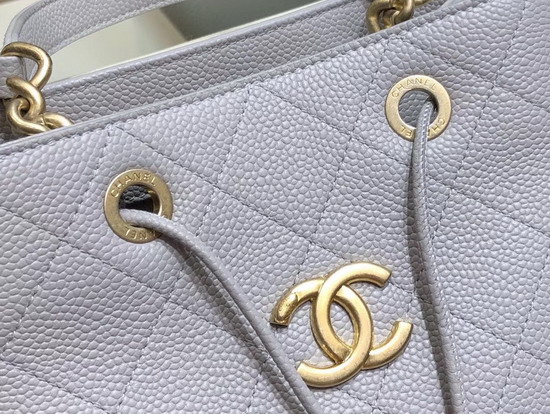 Chanel Drawstring Bag in Light Grey Grained Calfskin AS0310