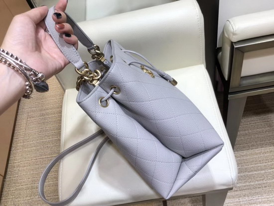 Chanel Drawstring Bag in Light Grey Grained Calfskin AS0310