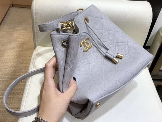 Chanel Drawstring Bag in Light Grey Grained Calfskin AS0310