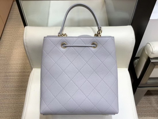 Chanel Drawstring Bag in Light Grey Grained Calfskin AS0310