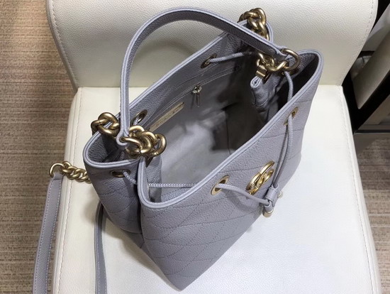 Chanel Drawstring Bag in Light Grey Grained Calfskin AS0310