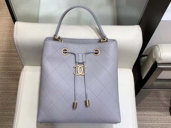 Chanel Drawstring Bag in Light Grey Grained Calfskin AS0310