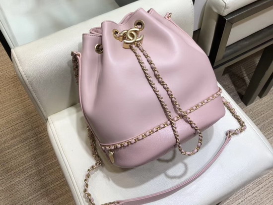 Chanel Drawstring Bag in Pink Lambskin and Grained Calfskin AS0373