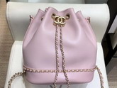 Chanel Drawstring Bag in Pink Lambskin and Grained Calfskin AS0373