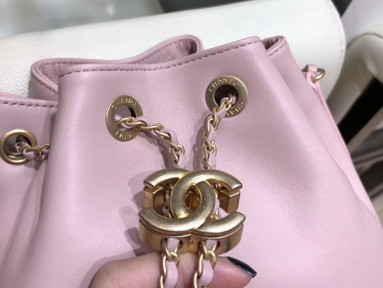 Chanel Drawstring Bag in Pink Lambskin and Grained Calfskin AS0373