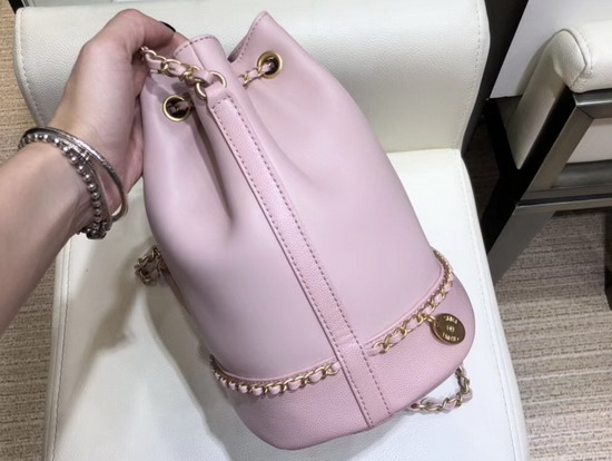 Chanel Drawstring Bag in Pink Lambskin and Grained Calfskin AS0373