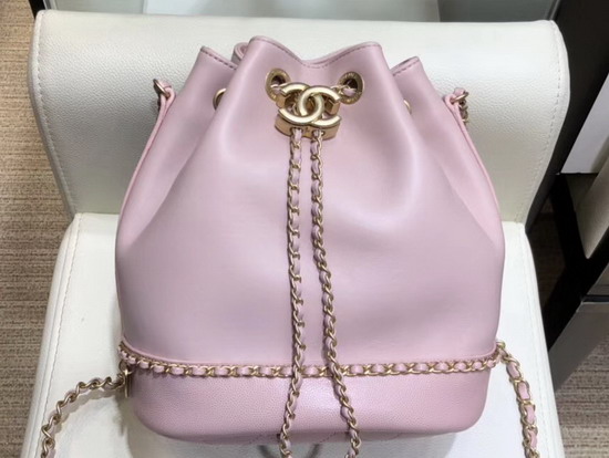 Chanel Drawstring Bag in Pink Lambskin and Grained Calfskin AS0373