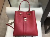 Chanel Drawstring Bag in Red Grained Calfskin AS0310