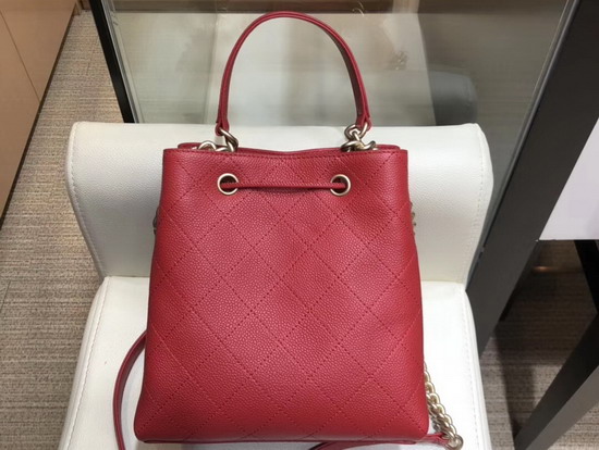 Chanel Drawstring Bag in Red Grained Calfskin AS0310