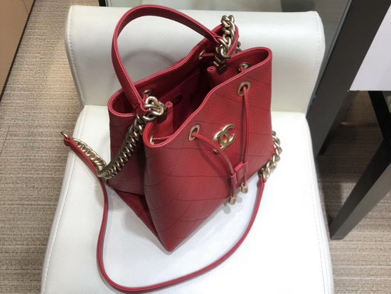 Chanel Drawstring Bag in Red Grained Calfskin AS0310