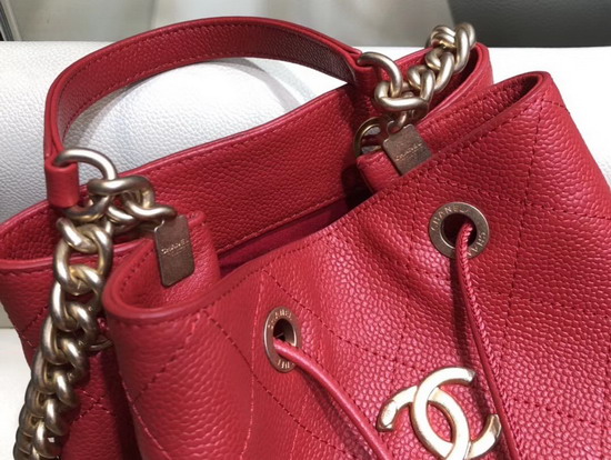 Chanel Drawstring Bag in Red Grained Calfskin AS0310