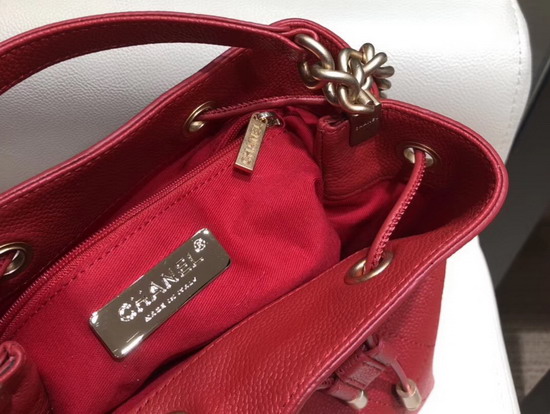 Chanel Drawstring Bag in Red Grained Calfskin AS0310