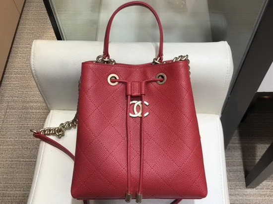 Chanel Drawstring Bag in Red Grained Calfskin AS0310