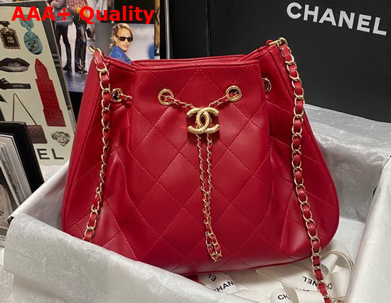 Chanel Drawstring Bag in Red Lambskin Replica