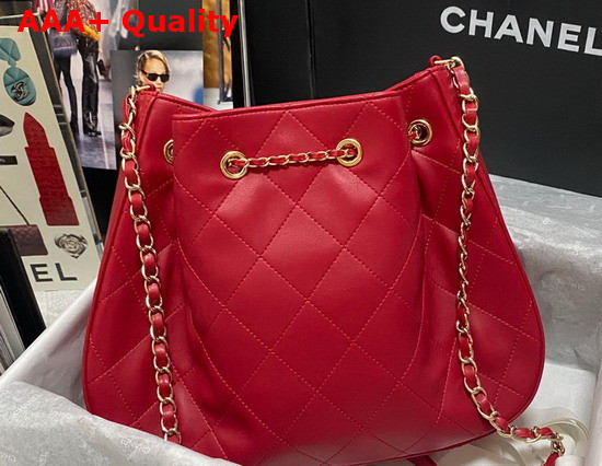 Chanel Drawstring Bag in Red Lambskin Replica