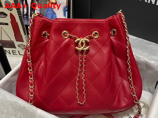 Chanel Drawstring Bag in Red Lambskin Replica