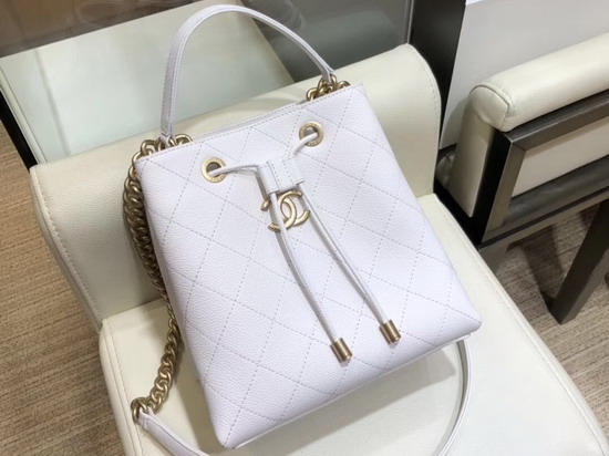 Chanel Drawstring Bag in White Grained Calfskin AS0310